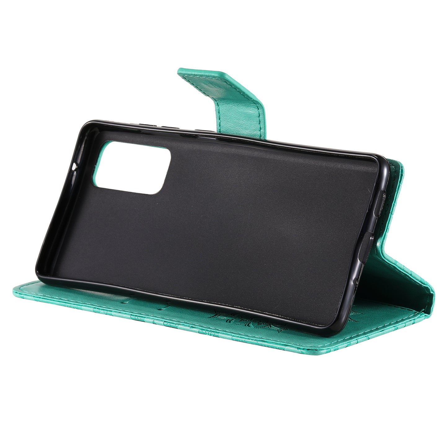 For Samsung Galaxy S20 FE/S20 Fan Edition/S20 FE 5G/S20 Fan Edition 5G/S20 Lite/S20 FE 2022 KT Imprinting Flower Series-1 Imprint Sunflower Pattern PU Leather Phone Cover Shell with Wallet and Stand - Cyan