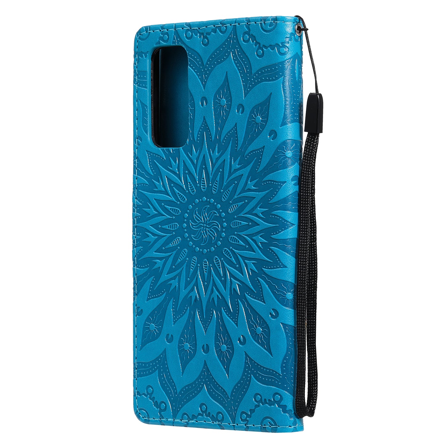 For Samsung Galaxy S20 FE/S20 Fan Edition/S20 FE 5G/S20 Fan Edition 5G/S20 Lite/S20 FE 2022 KT Imprinting Flower Series-1 Imprint Sunflower Pattern PU Leather Phone Cover Shell with Wallet and Stand - Blue