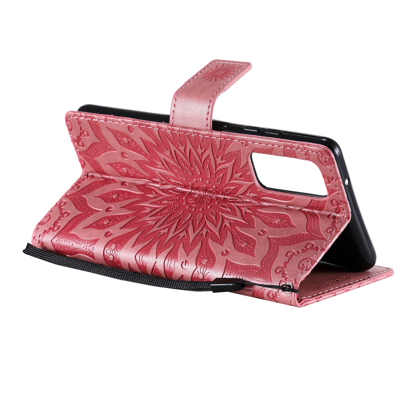 For Samsung Galaxy S20 FE/S20 Fan Edition/S20 FE 5G/S20 Fan Edition 5G/S20 Lite/S20 FE 2022 KT Imprinting Flower Series-1 Imprint Sunflower Pattern PU Leather Phone Cover Shell with Wallet and Stand - Pink
