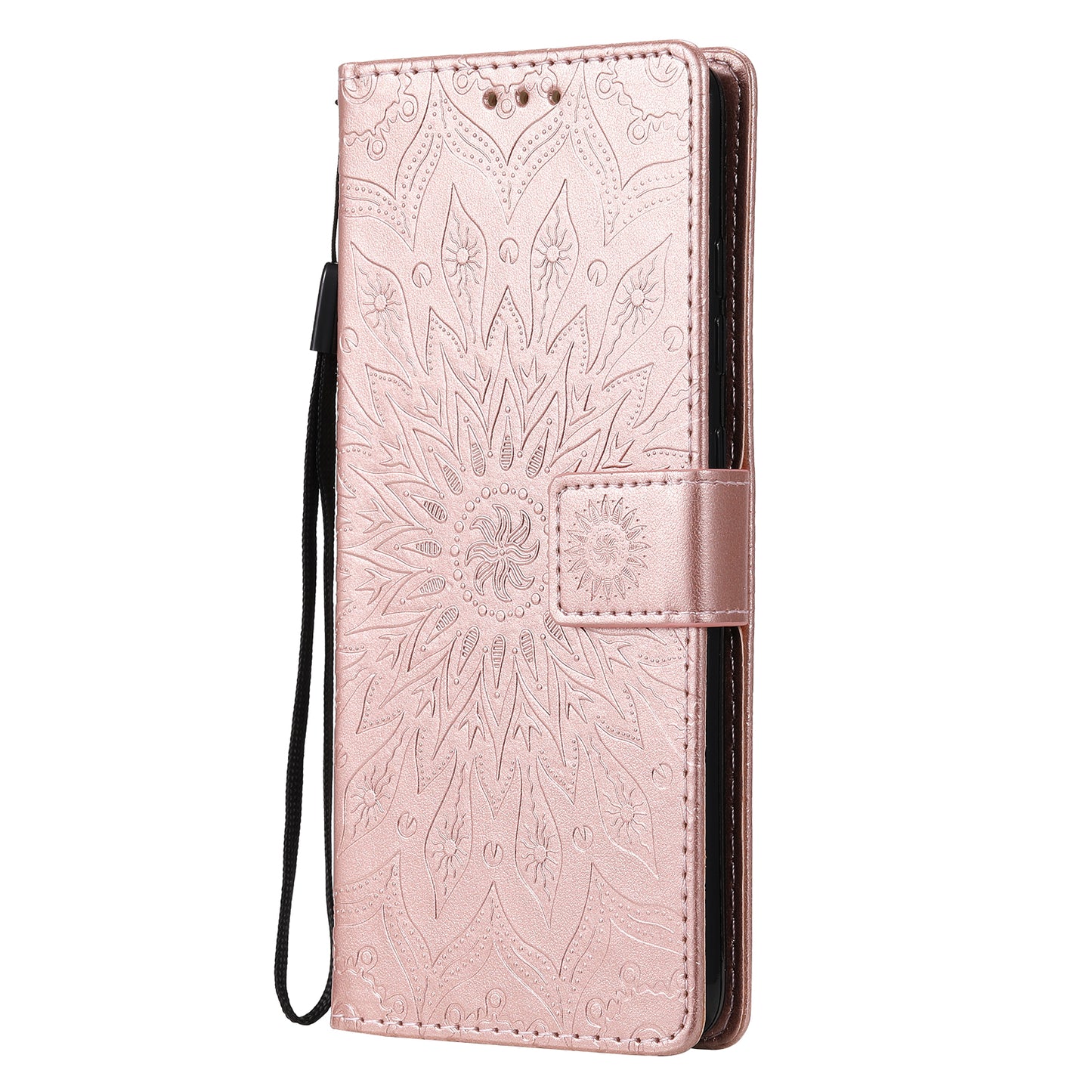 For Samsung Galaxy S20 FE/S20 Fan Edition/S20 FE 5G/S20 Fan Edition 5G/S20 Lite/S20 FE 2022 KT Imprinting Flower Series-1 Imprint Sunflower Pattern PU Leather Phone Cover Shell with Wallet and Stand - Rose Gold