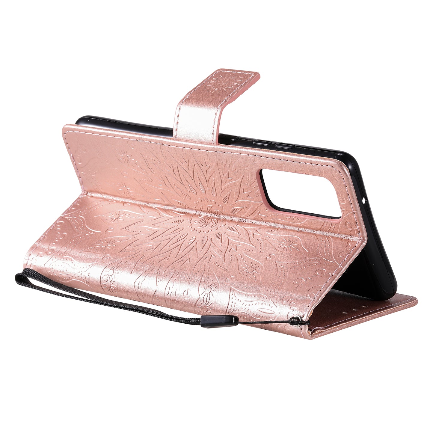 For Samsung Galaxy S20 FE/S20 Fan Edition/S20 FE 5G/S20 Fan Edition 5G/S20 Lite/S20 FE 2022 KT Imprinting Flower Series-1 Imprint Sunflower Pattern PU Leather Phone Cover Shell with Wallet and Stand - Rose Gold