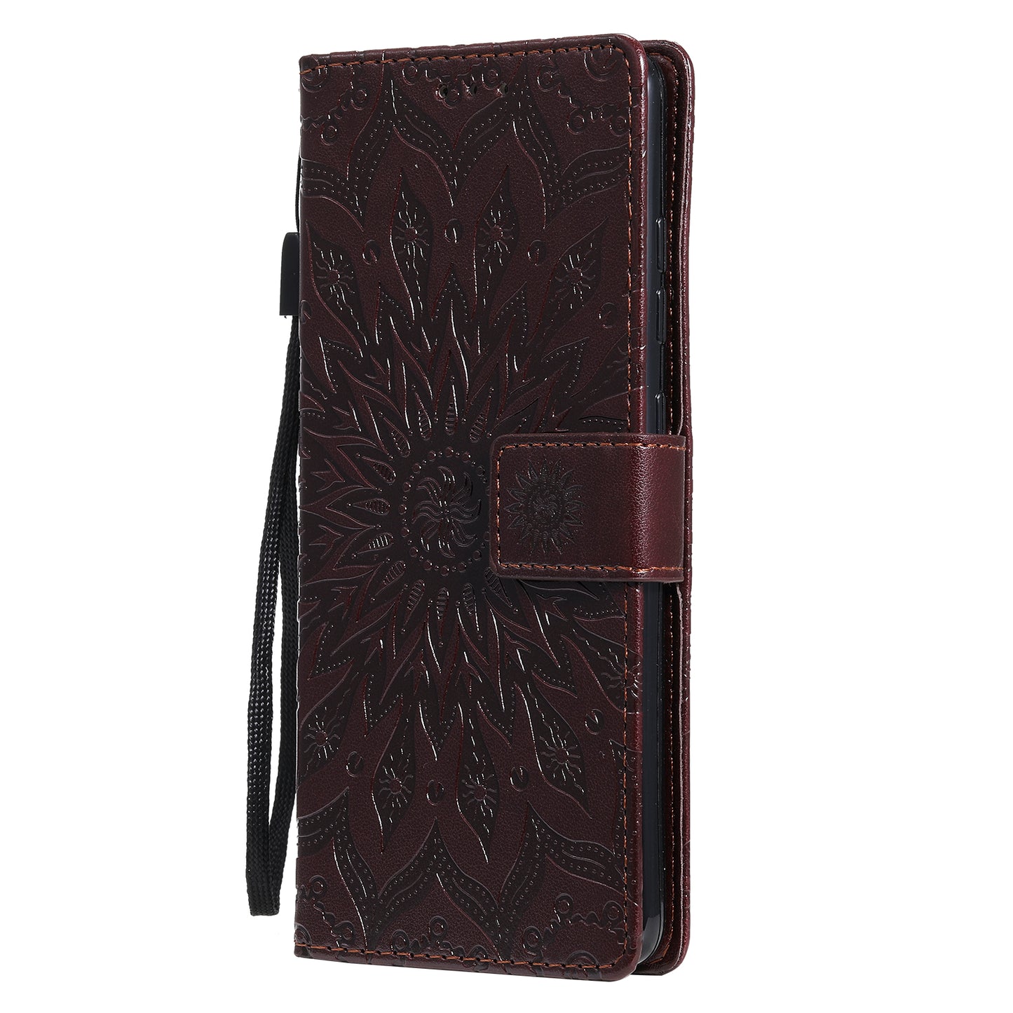 For Samsung Galaxy S20 FE/S20 Fan Edition/S20 FE 5G/S20 Fan Edition 5G/S20 Lite/S20 FE 2022 KT Imprinting Flower Series-1 Imprint Sunflower Pattern PU Leather Phone Cover Shell with Wallet and Stand - Brown
