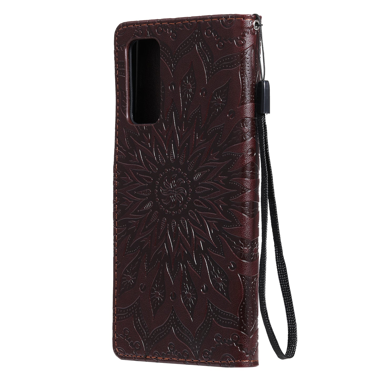 For Samsung Galaxy S20 FE/S20 Fan Edition/S20 FE 5G/S20 Fan Edition 5G/S20 Lite/S20 FE 2022 KT Imprinting Flower Series-1 Imprint Sunflower Pattern PU Leather Phone Cover Shell with Wallet and Stand - Brown