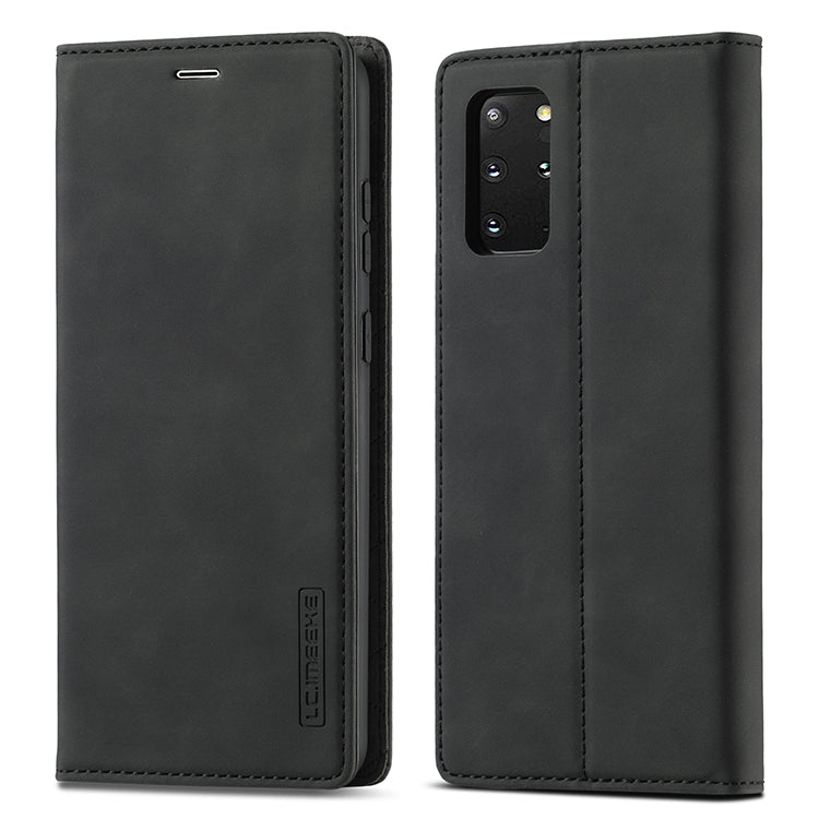 LC.IMEEKE Auto-Absorbed Leather Wallet Stand Phone Protective Shell with Wallet Stand for Samsung Galaxy S20 Plus/S20 Plus 5G - Black