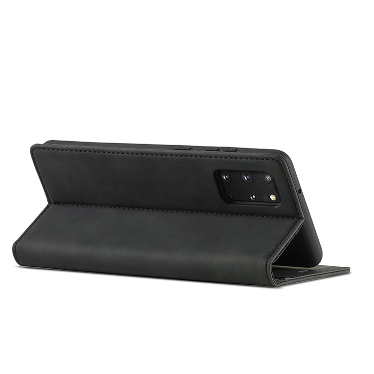 LC.IMEEKE Auto-Absorbed Leather Wallet Stand Phone Protective Shell with Wallet Stand for Samsung Galaxy S20 Plus/S20 Plus 5G - Black