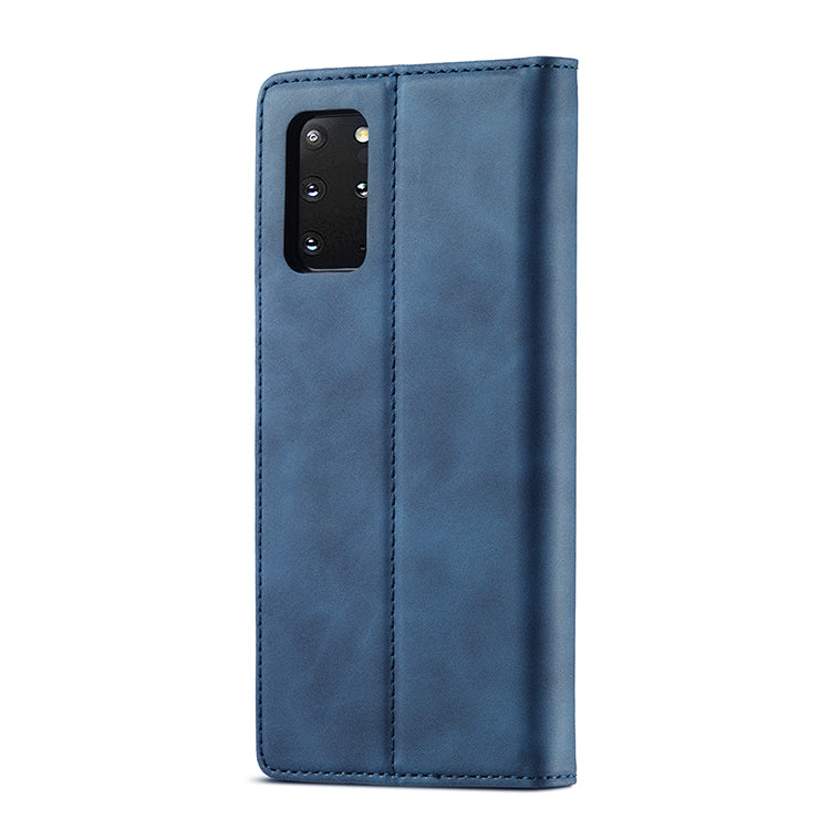 LC.IMEEKE Auto-Absorbed Leather Wallet Stand Phone Protective Shell with Wallet Stand for Samsung Galaxy S20 Plus/S20 Plus 5G - Blue
