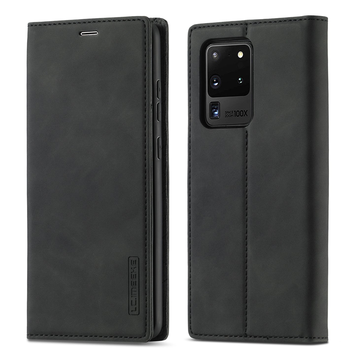 LC.IMEEKE LC Strong Magnetic Series Leather Wallet Phone Protective Shell for Samsung Galaxy S20 Ultra - Black