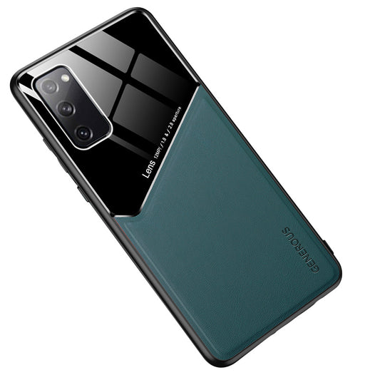 For Samsung Galaxy S20 FE/S20 Fan Edition/S20 FE 5G/S20 Fan Edition 5G/S20 Lite/S20 FE 2022 Leather Skin Glass PC TPU Hybrid Case with Built-in Magnetic Metal Sheet - Green