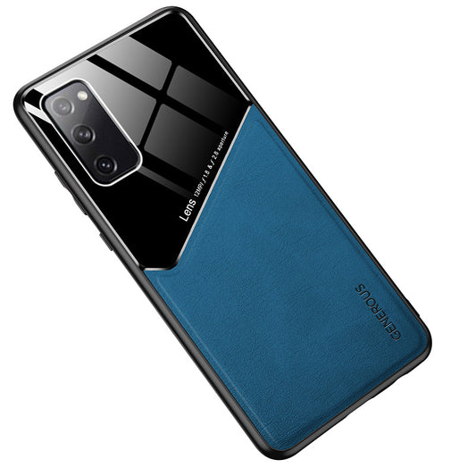 For Samsung Galaxy S20 FE/S20 Fan Edition/S20 FE 5G/S20 Fan Edition 5G/S20 Lite/S20 FE 2022 Leather Skin Glass PC TPU Hybrid Case with Built-in Magnetic Metal Sheet - Blue