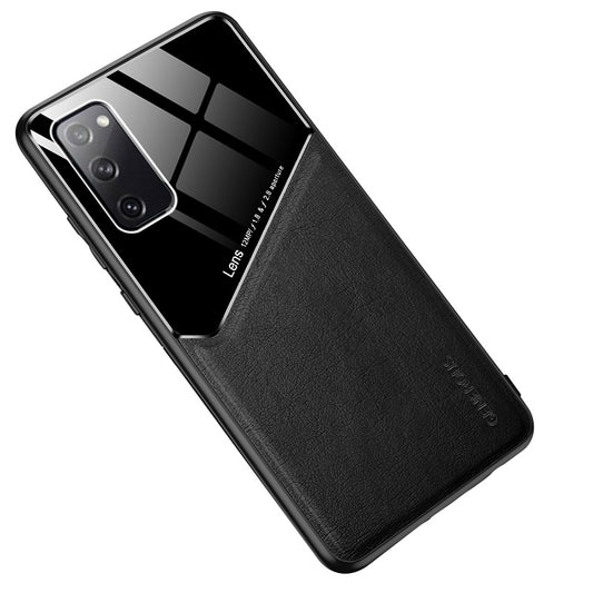 For Samsung Galaxy S20 FE/S20 Fan Edition/S20 FE 5G/S20 Fan Edition 5G/S20 Lite/S20 FE 2022 Leather Skin Glass PC TPU Hybrid Case with Built-in Magnetic Metal Sheet - Black