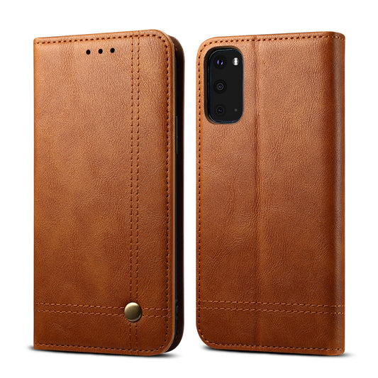 Leisure Style TPU + Crazy Horse Texture PU Leather Phone Cover Case for Samsung Galaxy S20 FE/S20 Fan Edition/S20 FE 5G/S20 Fan Edition 5G/S20 Lite - Light Brown