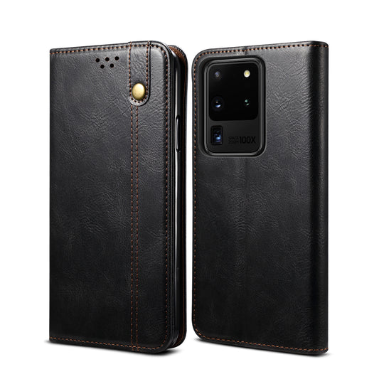 TPU + PU Waxy Crazy Horse Texture Leather Phone Cover Case for Samsung Galaxy S20 Ultra - Black