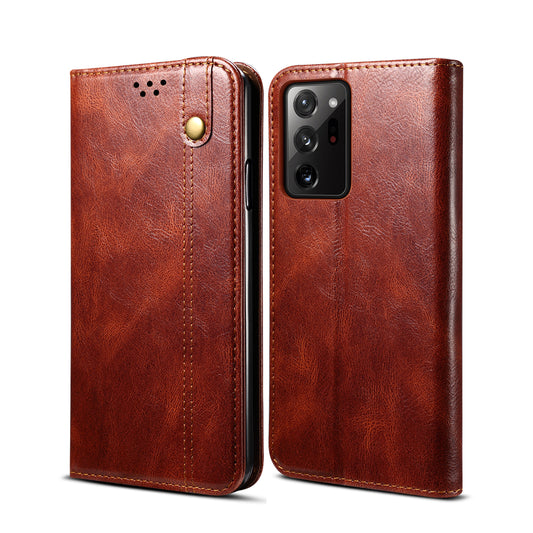 Leisure Style Waxy Crazy Horse Texture Phone Leather Cover Shell for Samsung Galaxy S20 Plus/S20 Plus 5G - Brown