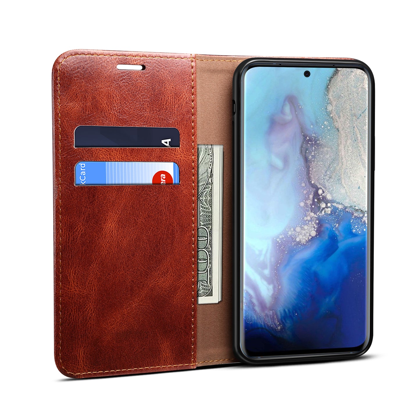 Leisure Style Waxy Crazy Horse Texture Phone Leather Cover Shell for Samsung Galaxy S20 Plus/S20 Plus 5G - Brown
