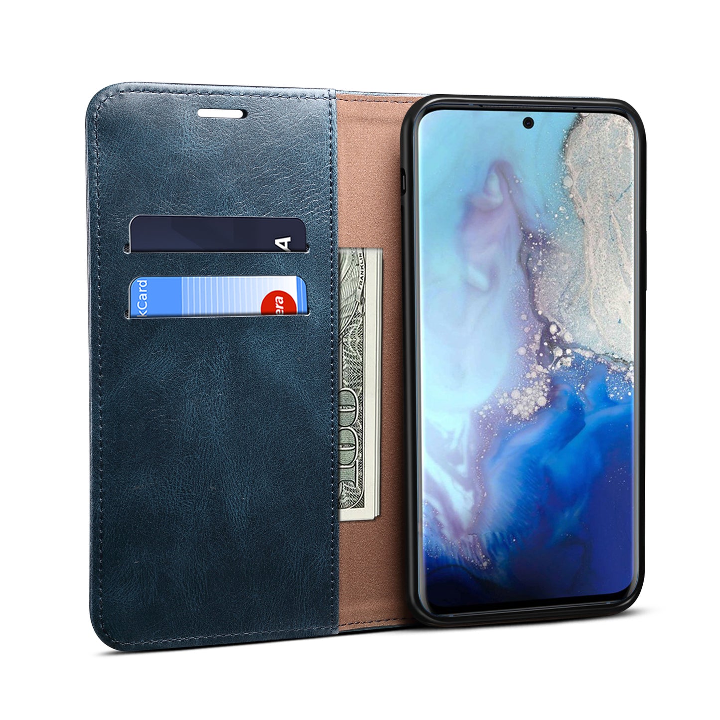 Leisure Style Waxy Crazy Horse Texture Phone Leather Cover Shell for Samsung Galaxy S20 Plus/S20 Plus 5G - Blue