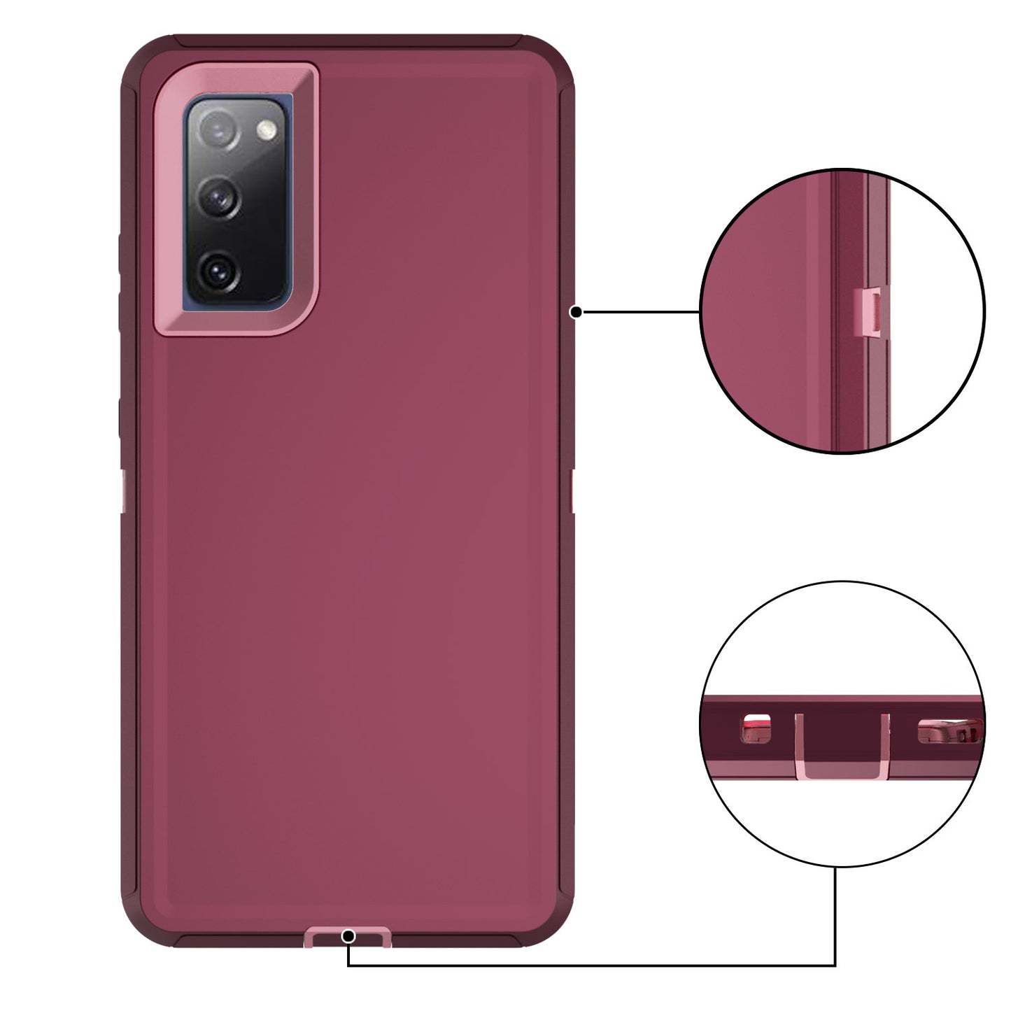 Belt Clip PC TPU Hybrid Case for Samsung Galaxy S20 FE/S20 Fan Edition/S20 FE 5G/S20 Fan Edition 5G - Wine Red/Pink