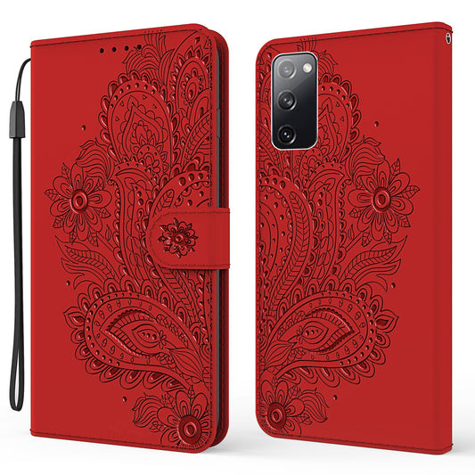 Phoenix Imprinting Leather Wallet Stand Phone Protective Shell for Samsung Galaxy S20 FE/S20 FE 5G/S20 Lite/S20 FE 2022 - Red