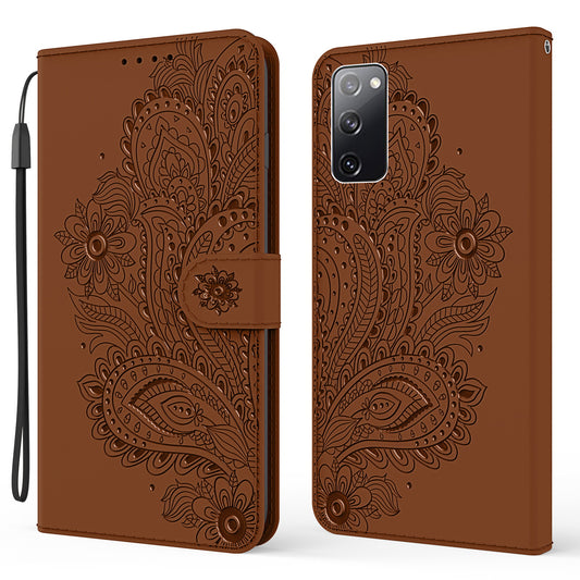 Phoenix Imprinting Leather Wallet Stand Phone Protective Shell for Samsung Galaxy S20 FE/S20 FE 5G/S20 Lite/S20 FE 2022 - Brown