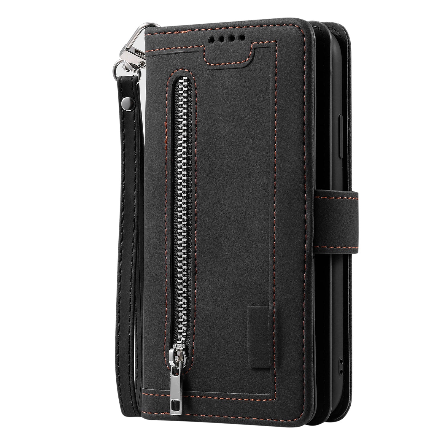 Zipper Pocket 9 Card Slots Leather Wallet Case for Samsung Galaxy S20 FE/S20 FE 5G/S20 Lite/S20 FE 2022 - Black