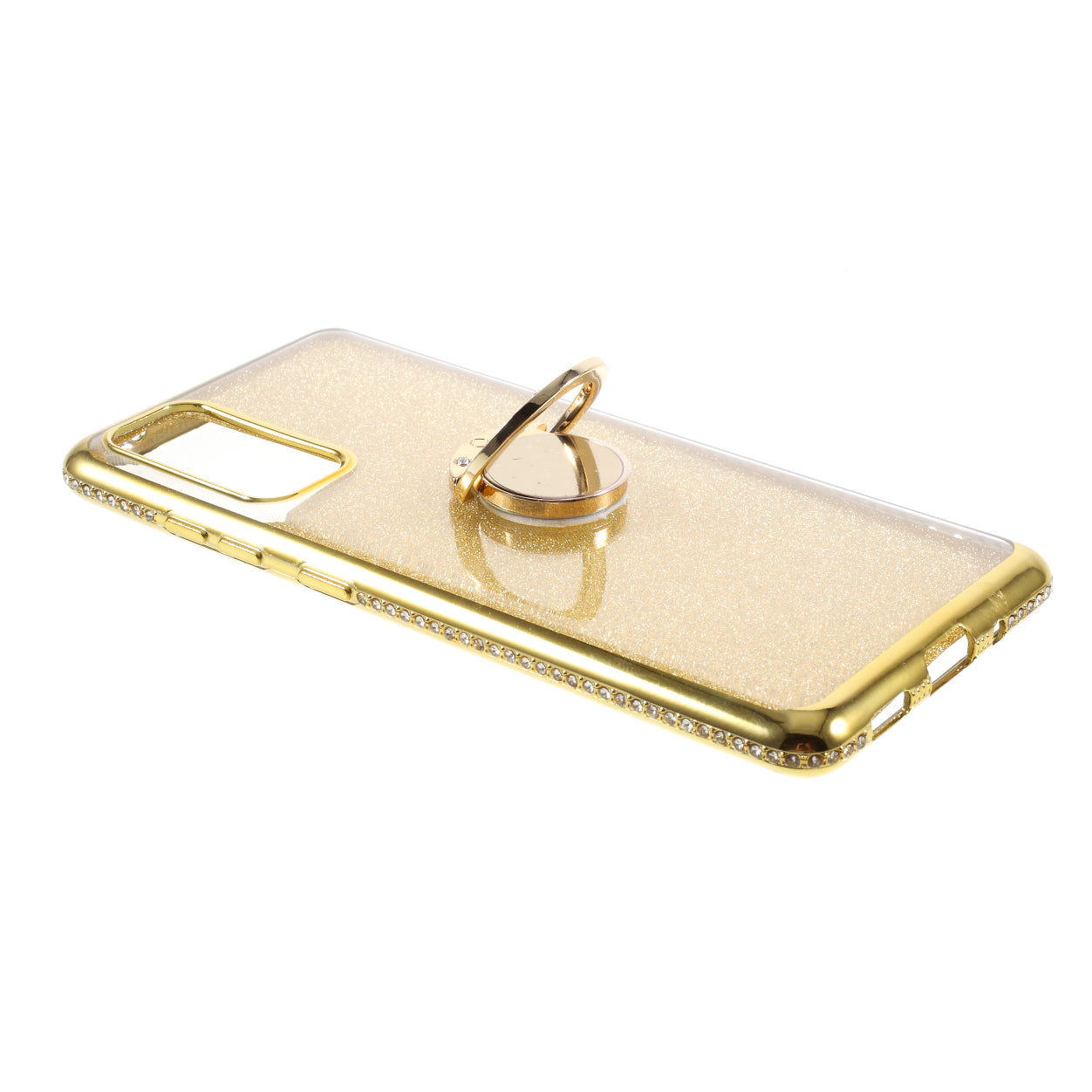 Shiny Powder Electroplating TPU Rhinestone Decor Cover with Metal Kickstand for Samsung Galaxy S20 FE/S20 FE 5G/S20 Lite/S20 FE 2022 - Yellow