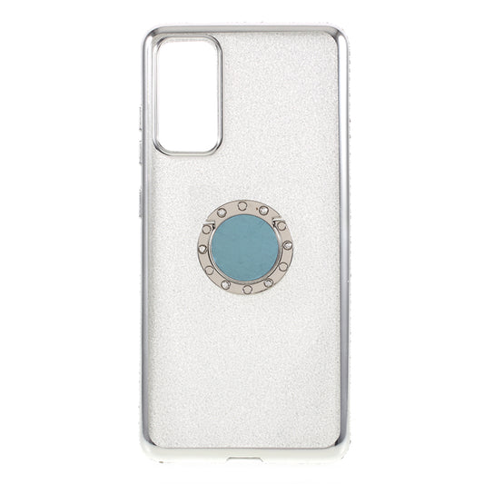 Shiny Powder Electroplating TPU Rhinestone Decor Cover with Metal Kickstand for Samsung Galaxy S20 FE/S20 FE 5G/S20 Lite/S20 FE 2022 - Silver