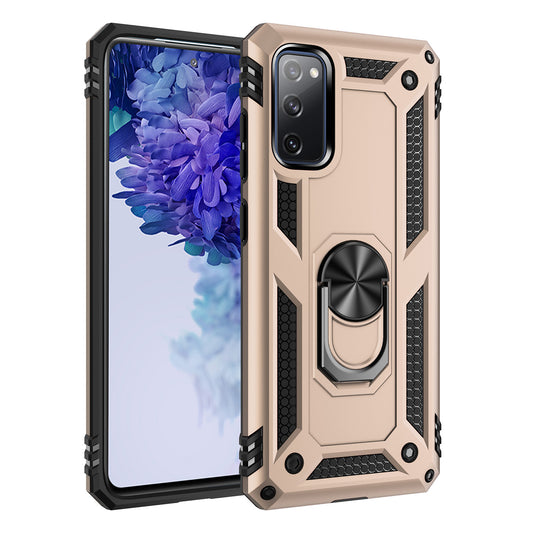 Adjustable Integrated Kickstand + Built-in Magnetic Metal Protective Shell for Samsung Galaxy S20 FE/S20 FE 5G/S20 Lite/S20 FE 2022 - Gold