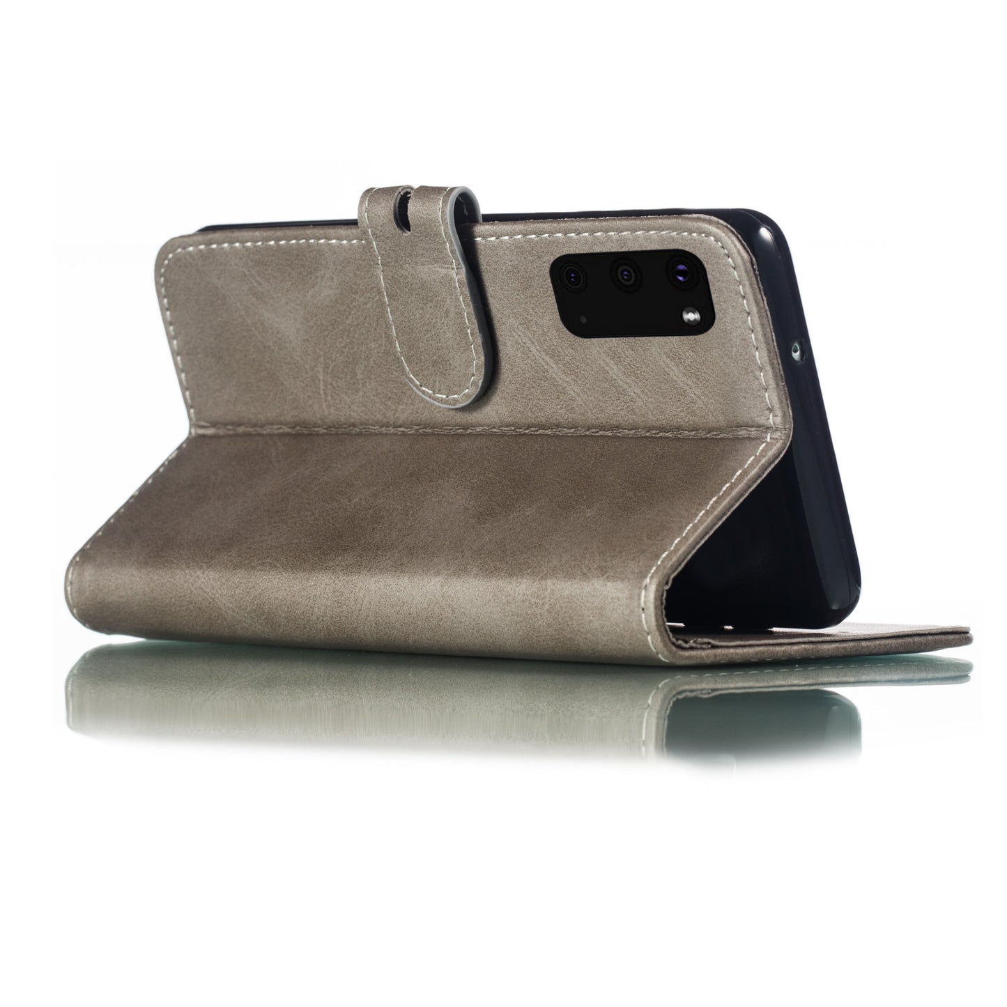 Imprint Happy Cat PU Leather Wallet Stand Case for Samsung Galaxy S20 FE/S20 Fan Edition/S20 FE 5G/S20 Fan Edition 5G - Grey