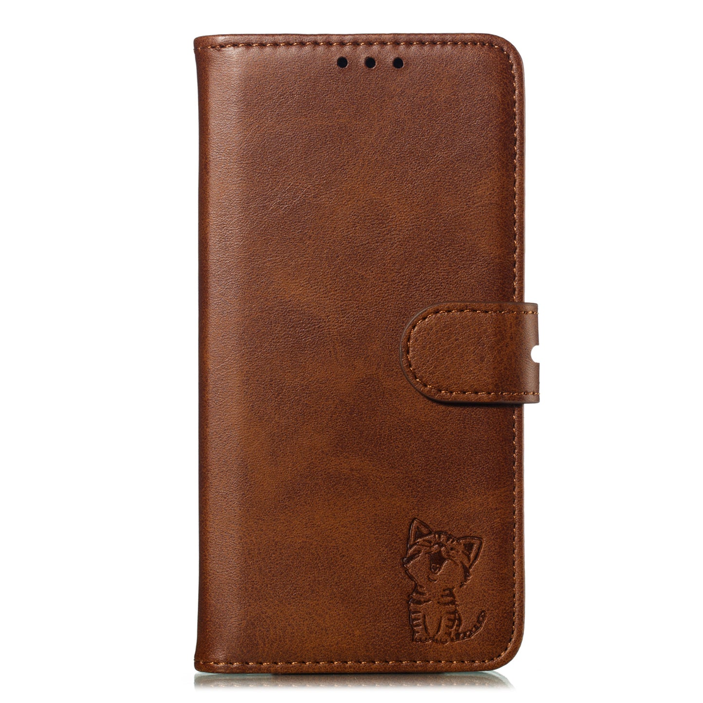 Imprint Happy Cat PU Leather Wallet Stand Case for Samsung Galaxy S20 FE/S20 Fan Edition/S20 FE 5G/S20 Fan Edition 5G - Coffee