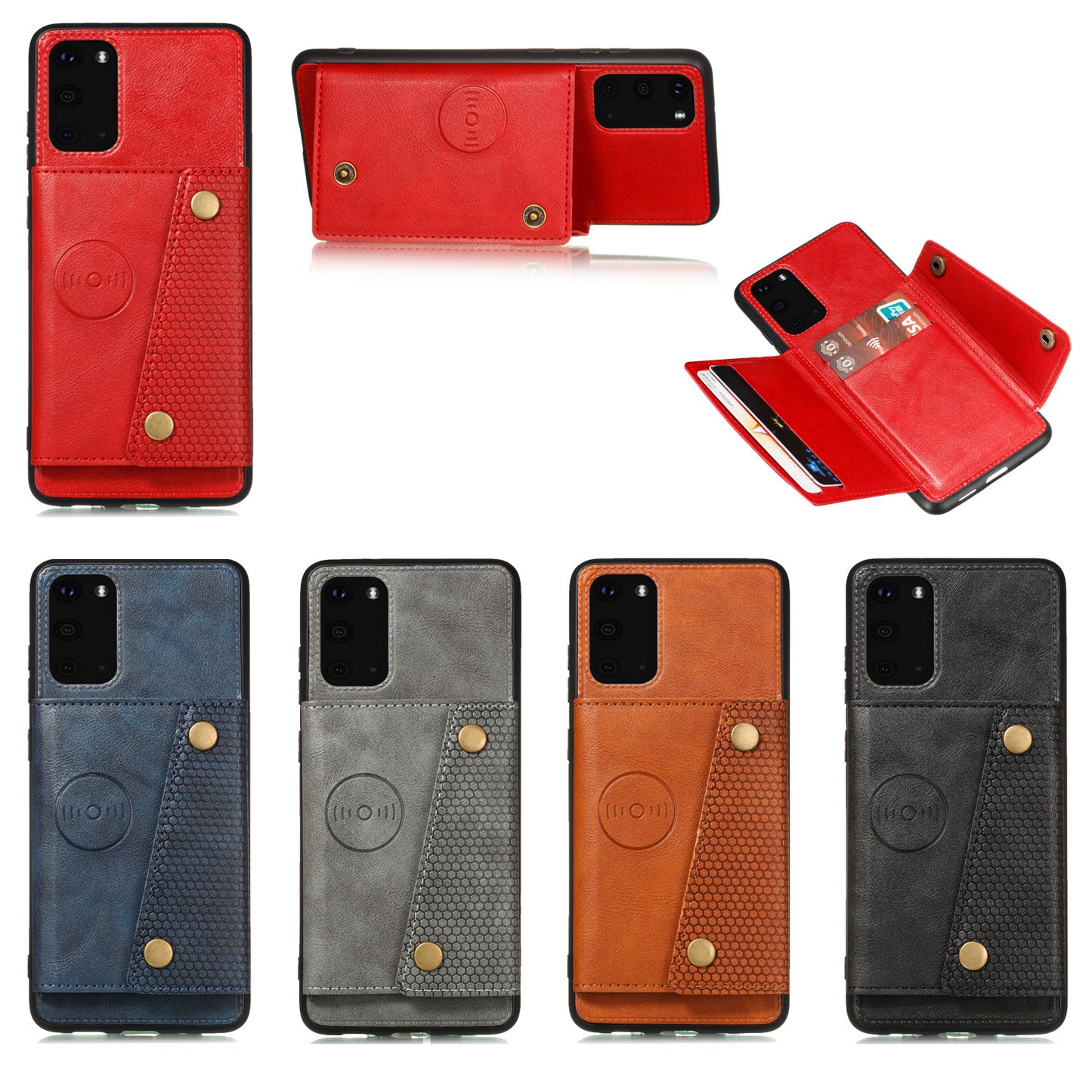 Card Holder PU Leather Coated TPU Case Shell [Built-in Magnetic Sheet] for Samsung Galaxy S20 FE 4G/5G/2022/S20 Lite - Black