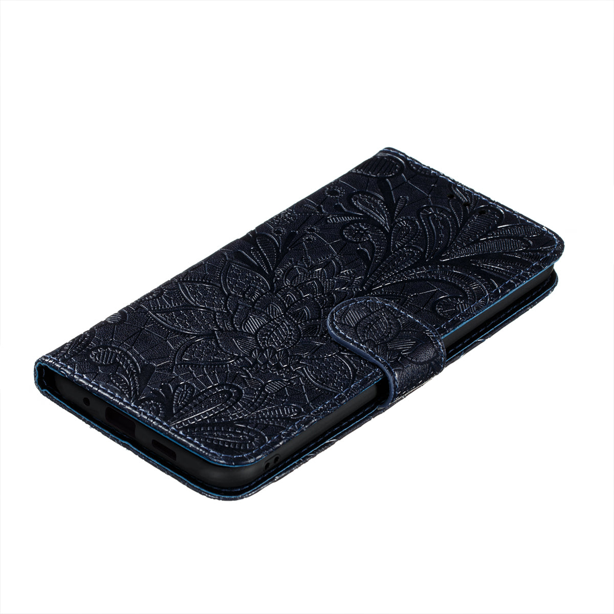 Leather Wallet Phone Cover Shell with Lace Flowers Pattern Imprinting for Samsung Galaxy S20 FE/S20 Fan Edition/S20 FE 5G/S20 Fan Edition 5G/S20 Lite - Blue