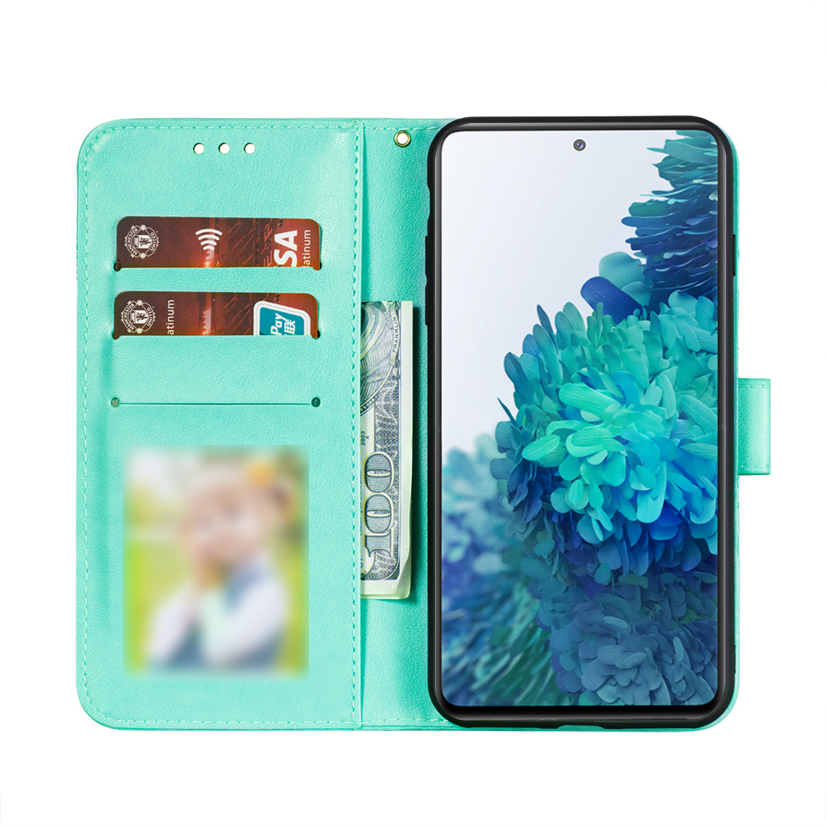 Leather Wallet Phone Cover Shell with Lace Flowers Pattern Imprinting for Samsung Galaxy S20 FE/S20 Fan Edition/S20 FE 5G/S20 Fan Edition 5G/S20 Lite - Green