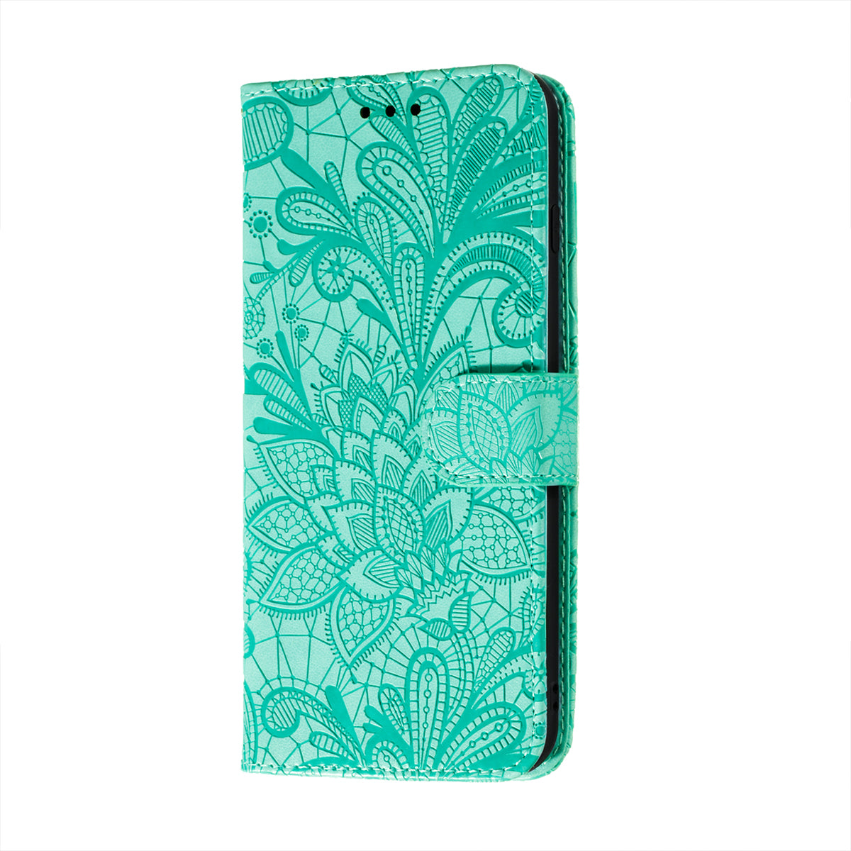 Leather Wallet Phone Cover Shell with Lace Flowers Pattern Imprinting for Samsung Galaxy S20 FE/S20 Fan Edition/S20 FE 5G/S20 Fan Edition 5G/S20 Lite - Green