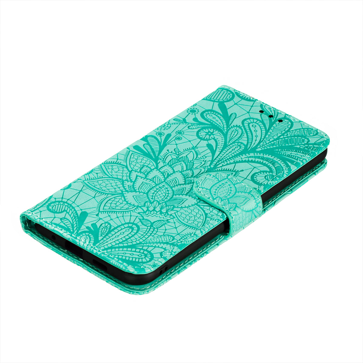 Leather Wallet Phone Cover Shell with Lace Flowers Pattern Imprinting for Samsung Galaxy S20 FE/S20 Fan Edition/S20 FE 5G/S20 Fan Edition 5G/S20 Lite - Green