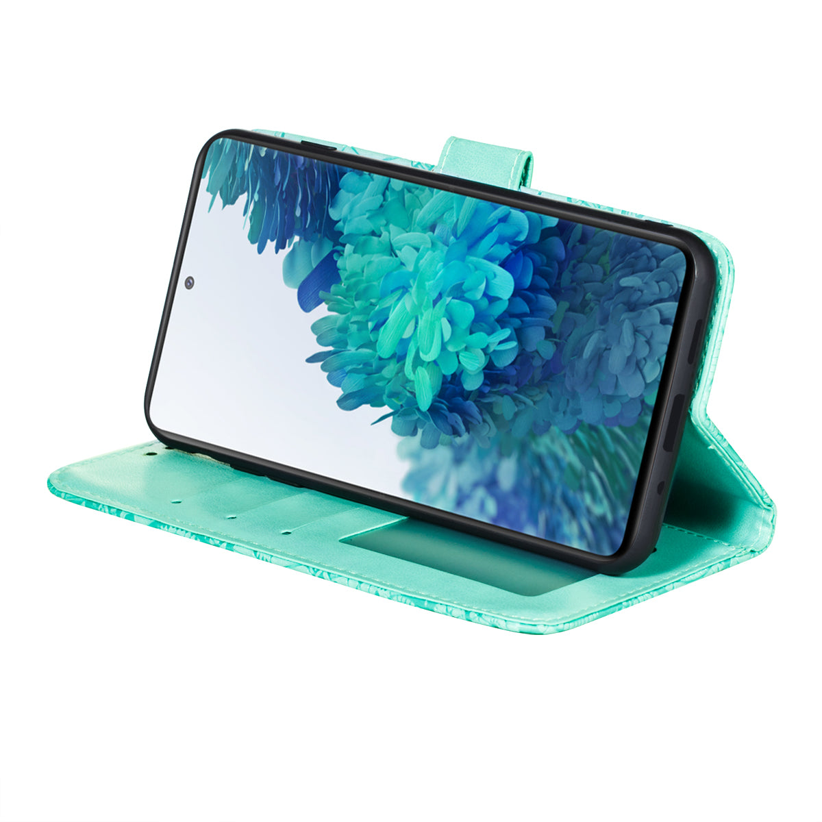 Leather Wallet Phone Cover Shell with Lace Flowers Pattern Imprinting for Samsung Galaxy S20 FE/S20 Fan Edition/S20 FE 5G/S20 Fan Edition 5G/S20 Lite - Green