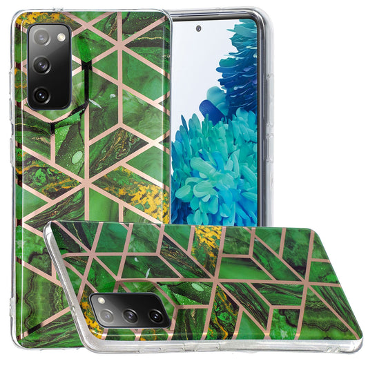 Marble Pattern Electroplating IMD TPU Phone Case for Samsung Galaxy S20 FE 4G/5G/2022/S20 Lite - Dark Green