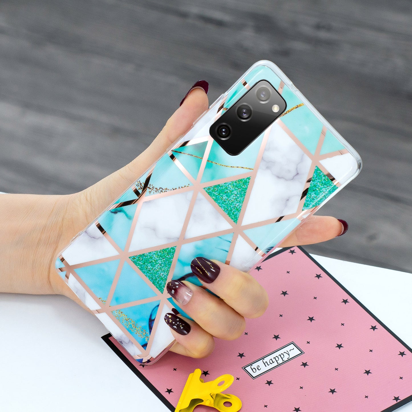 Marble Pattern Electroplating IMD TPU Phone Case for Samsung Galaxy S20 FE 4G/5G/2022/S20 Lite - Cyan