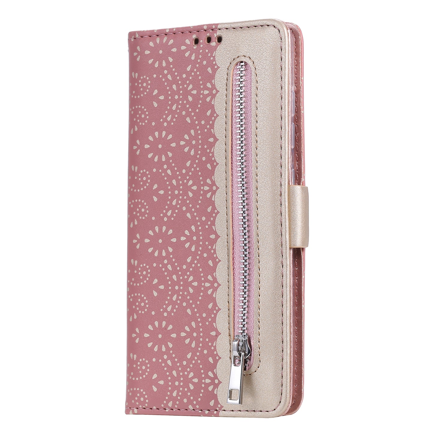 Lace Flower Skin Zipper Leather Cover for Samsung Galaxy S20 FE 4G/5G/2022/S20 Lite - Pink