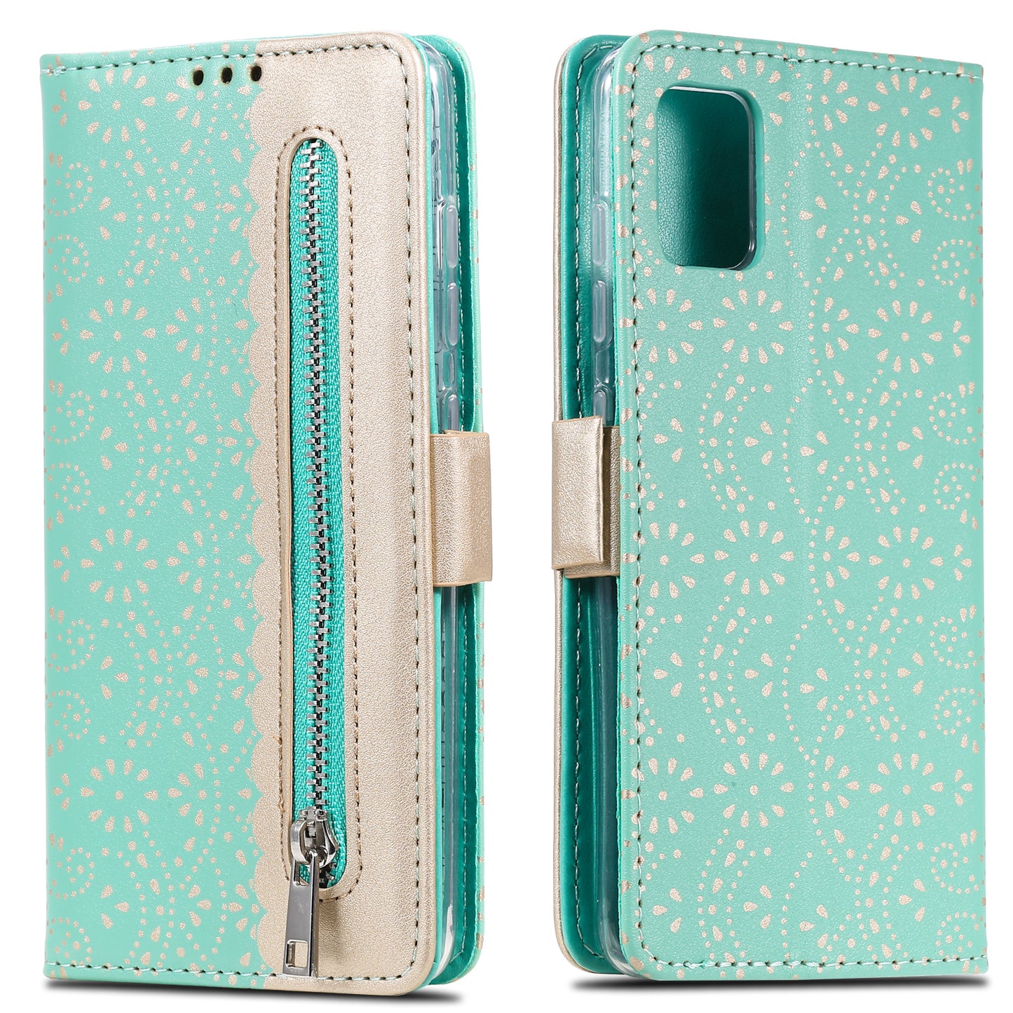 Lace Flower Skin Zipper Leather Cover for Samsung Galaxy S20 FE 4G/5G/2022/S20 Lite - Green