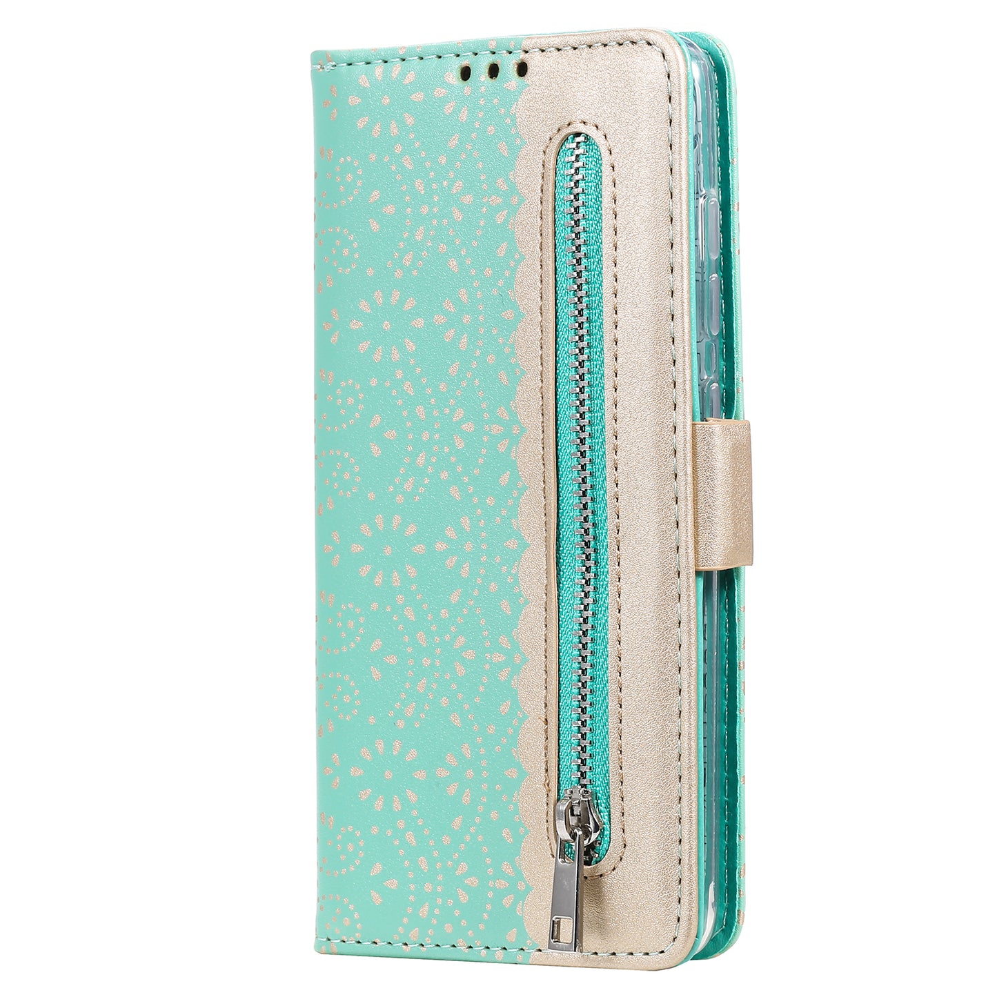Lace Flower Skin Zipper Leather Cover for Samsung Galaxy S20 FE 4G/5G/2022/S20 Lite - Green