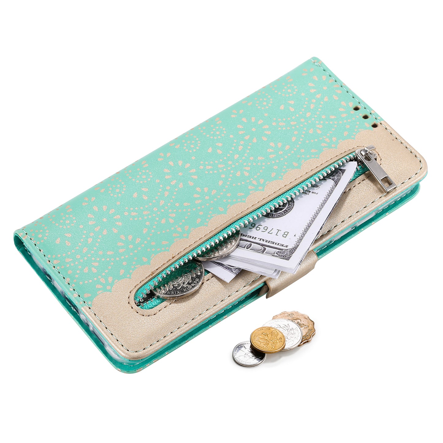 Lace Flower Skin Zipper Leather Cover for Samsung Galaxy S20 FE 4G/5G/2022/S20 Lite - Green