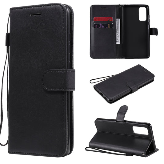 KT Leather Series-2 PU Leather Wallet Stand Case with Lanyard for Samsung Galaxy S20 FE 4G/5G/2022/S20 Lite - Black