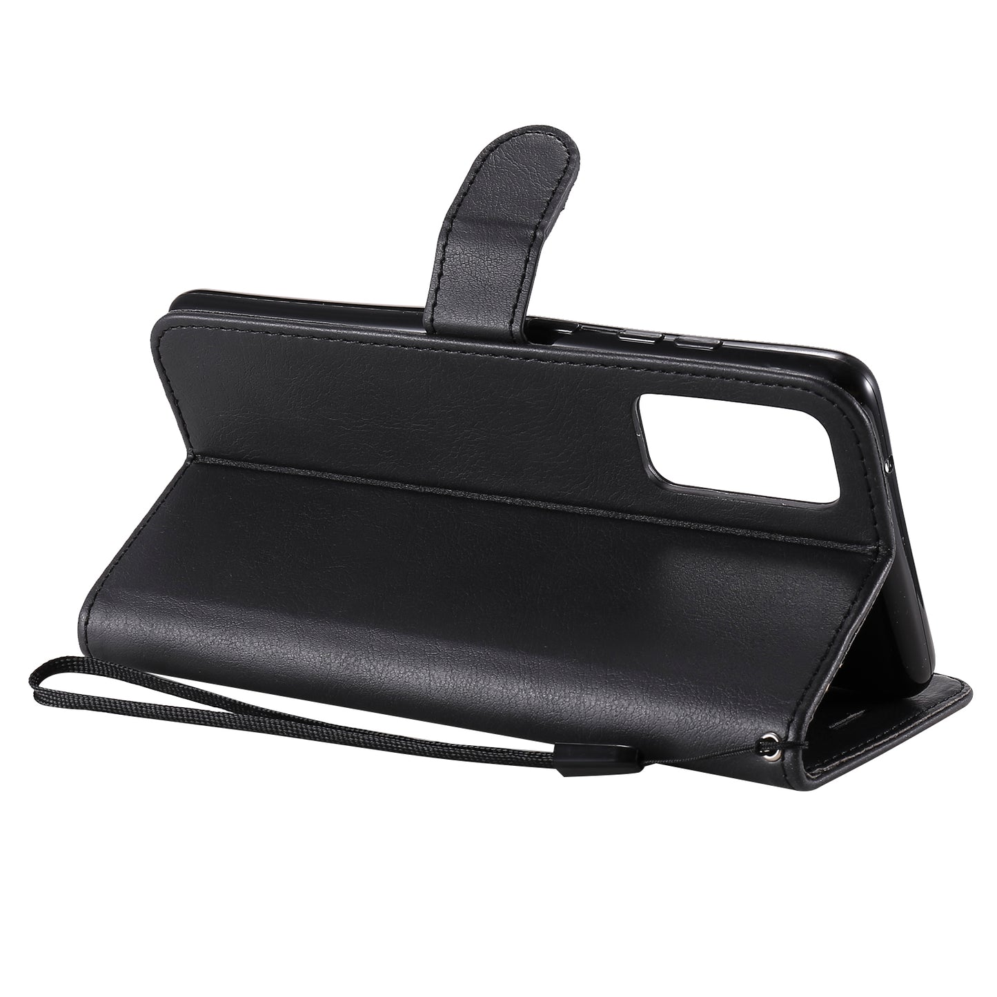 KT Leather Series-2 PU Leather Wallet Stand Case with Lanyard for Samsung Galaxy S20 FE 4G/5G/2022/S20 Lite - Black