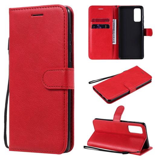 KT Leather Series-2 PU Leather Wallet Stand Case with Lanyard for Samsung Galaxy S20 FE 4G/5G/2022/S20 Lite - Red