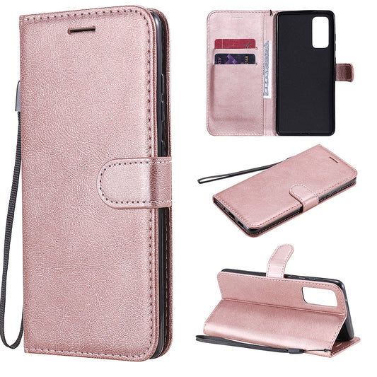KT Leather Series-2 PU Leather Wallet Stand Case with Lanyard for Samsung Galaxy S20 FE 4G/5G/2022/S20 Lite - Rose Gold