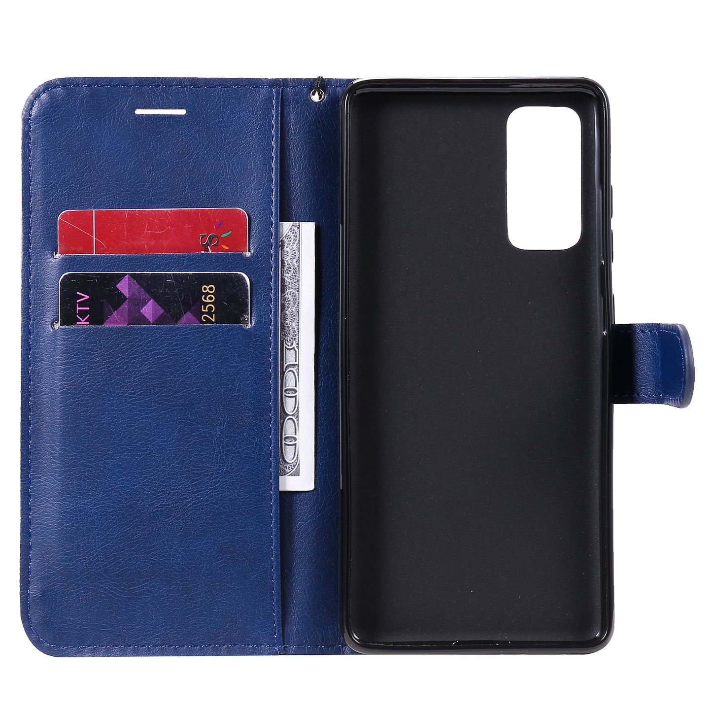 KT Leather Series-2 PU Leather Wallet Stand Case with Lanyard for Samsung Galaxy S20 FE 4G/5G/2022/S20 Lite - Blue