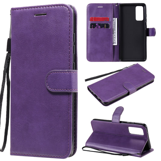 KT Leather Series-2 PU Leather Wallet Stand Case with Lanyard for Samsung Galaxy S20 FE 4G/5G/2022/S20 Lite - Purple