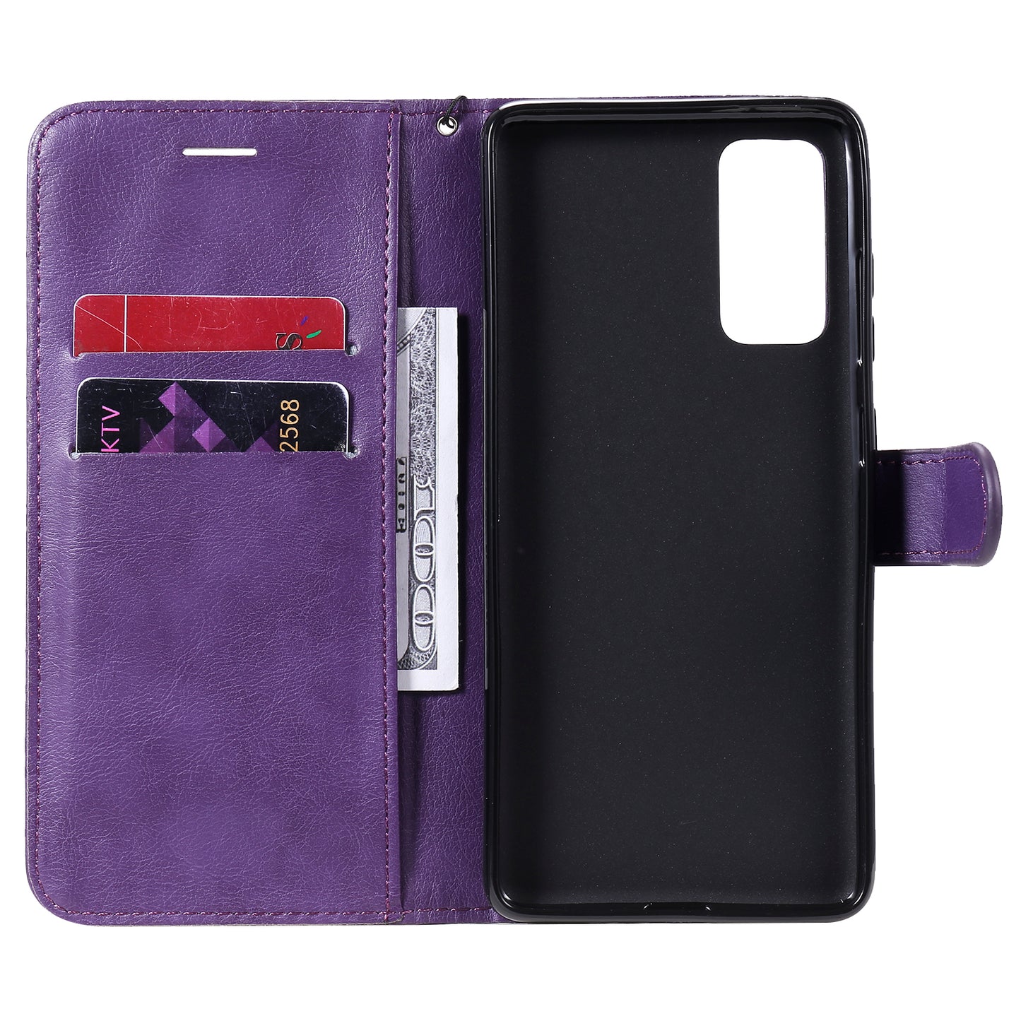 KT Leather Series-2 PU Leather Wallet Stand Case with Lanyard for Samsung Galaxy S20 FE 4G/5G/2022/S20 Lite - Purple