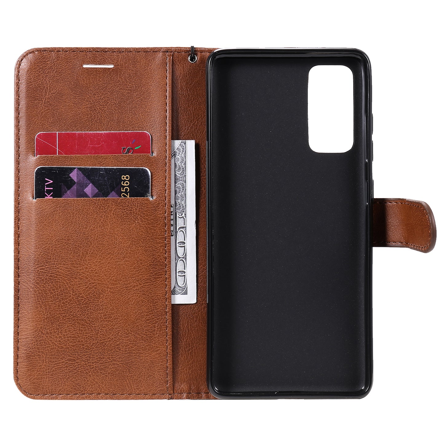 KT Leather Series-2 PU Leather Wallet Stand Case with Lanyard for Samsung Galaxy S20 FE 4G/5G/2022/S20 Lite - Brown