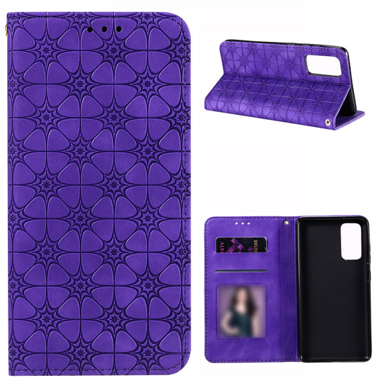 Imprint Lucky Flower Auto-absorbed Flip Leather Cover for Samsung Galaxy S20 FE 4G/5G/2022/S20 Lite - Purple