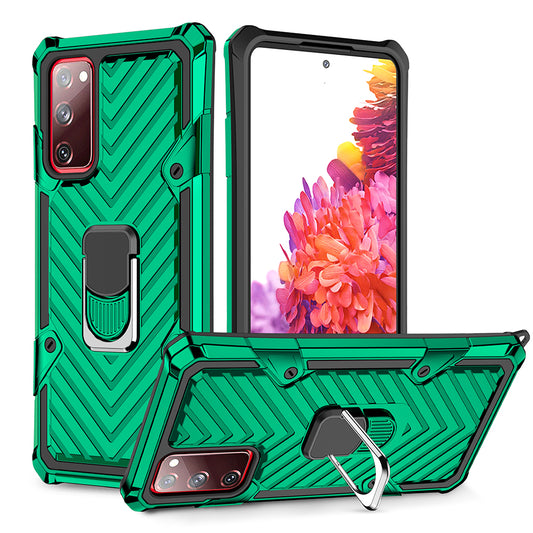 Rotatable Finger Ring Kickstand PC + TPU Hybrid Back Case for Samsung Galaxy S20 FE 4G/5G/2022/S20 Lite - Dark Green